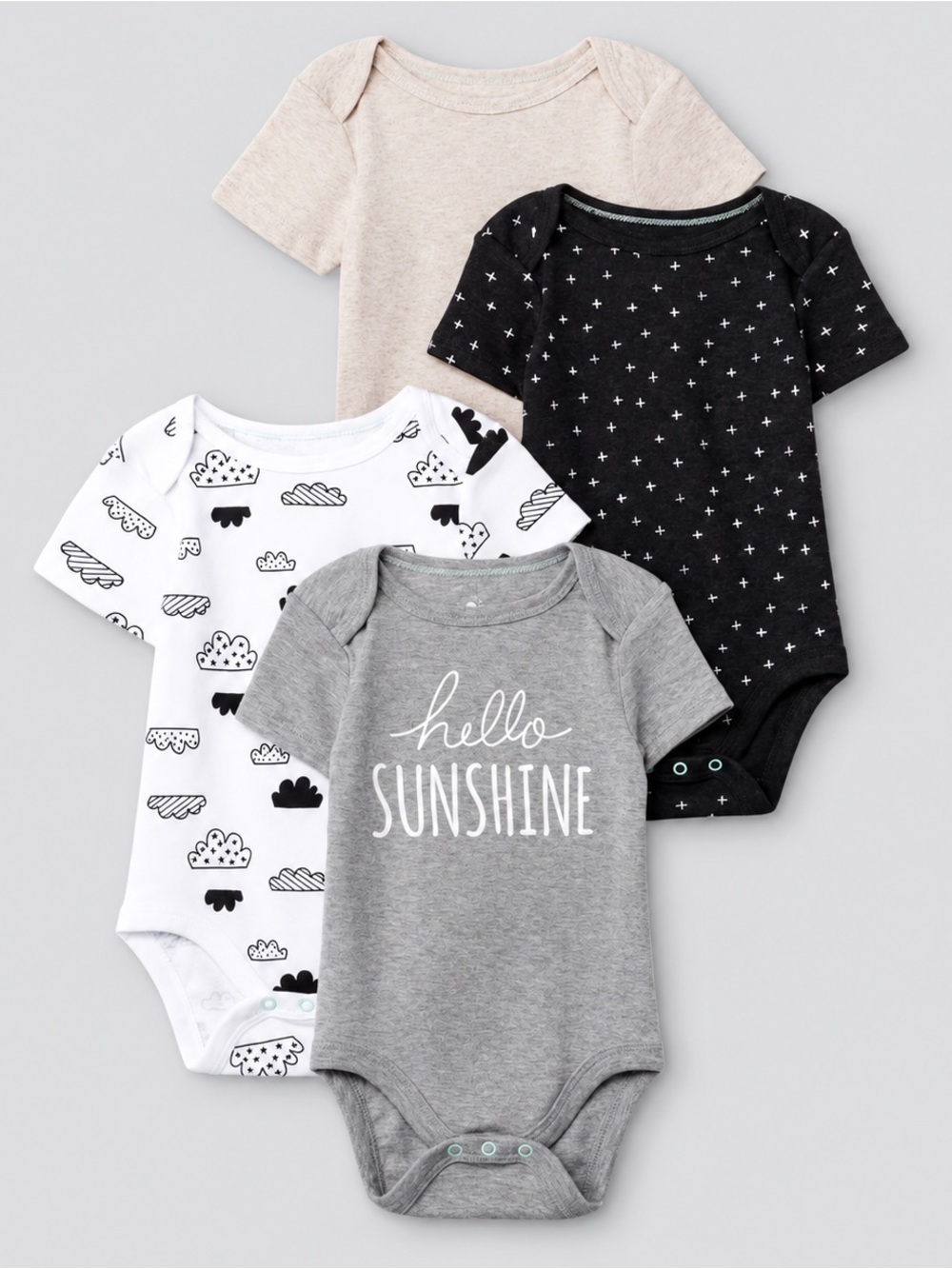 The Honest Company 4-Pack Baby Bodysuits in Gray, Black, White, Cream